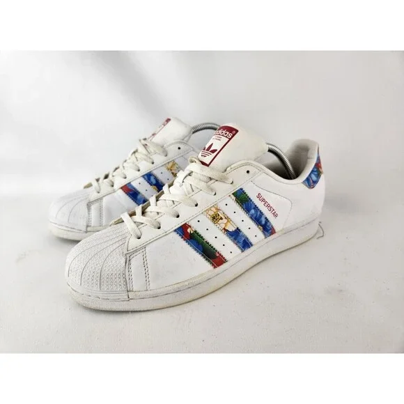 adidas | Shoes | Adidas Originals Superstar Shoe Womens White Leather Floral  Striped Sneaker | Poshmark